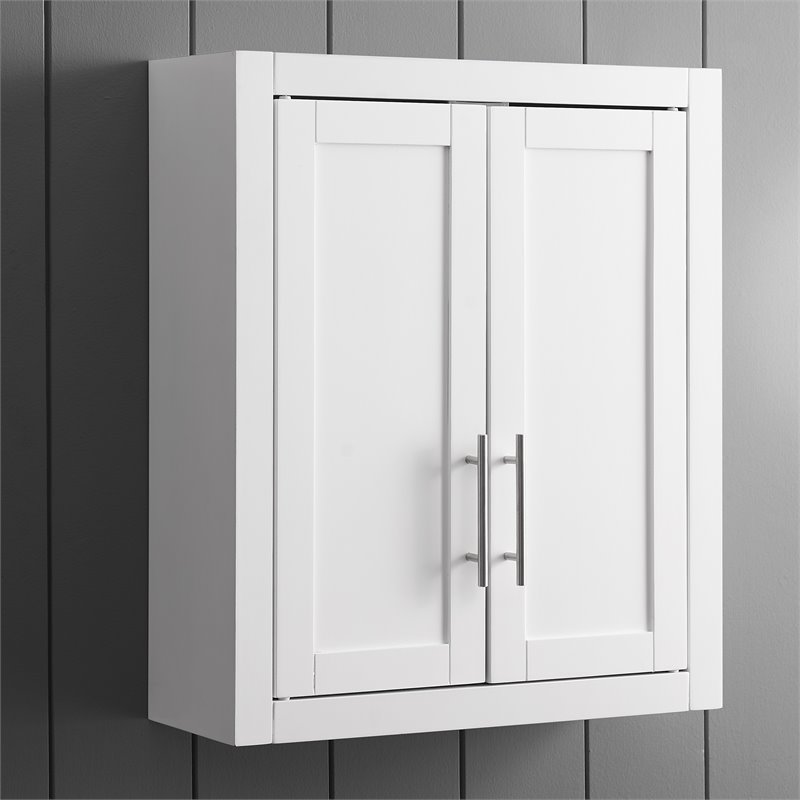Bowery Hill Wood Wall Cabinet with Doors and Shelves in White/Chrome