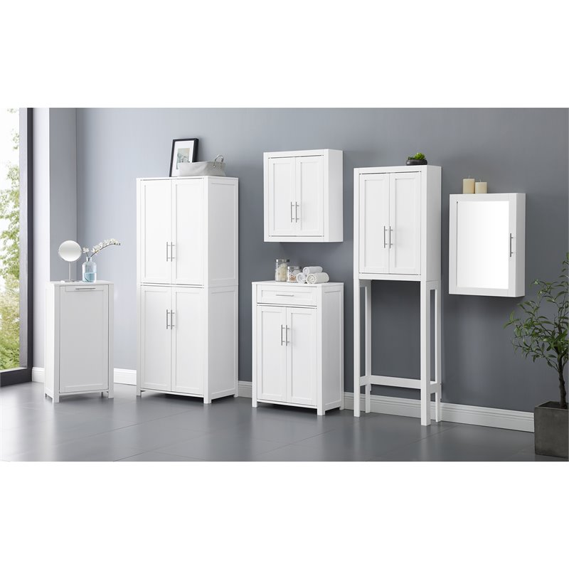 Bowery Hill Wood Wall Cabinet with Doors and Shelves in White/Chrome