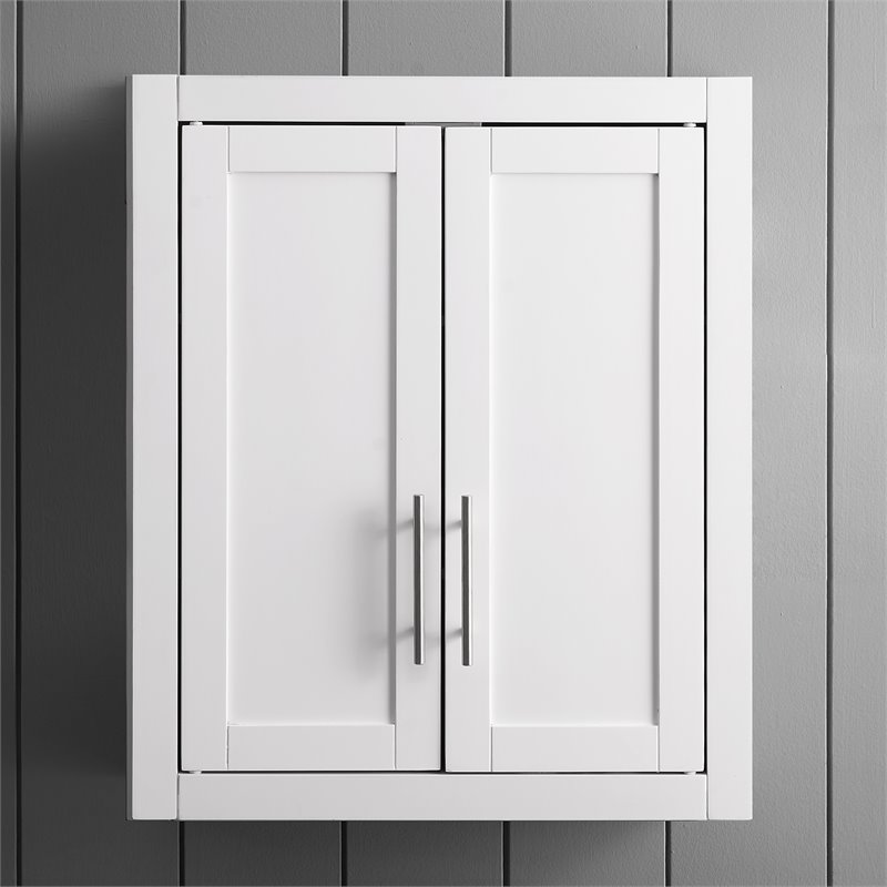Bowery Hill Wood Wall Cabinet with Doors and Shelves in White/Chrome