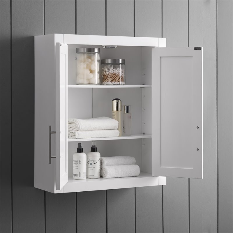 Bowery Hill Wood Wall Cabinet with Doors and Shelves in White/Chrome