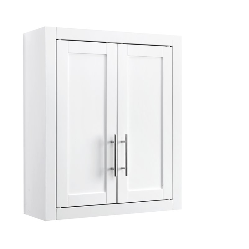 Bowery Hill Wood Wall Cabinet with Doors and Shelves in White/Chrome