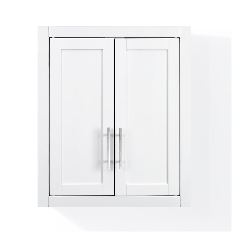 Bowery Hill Wood Wall Cabinet with Doors and Shelves in White/Chrome
