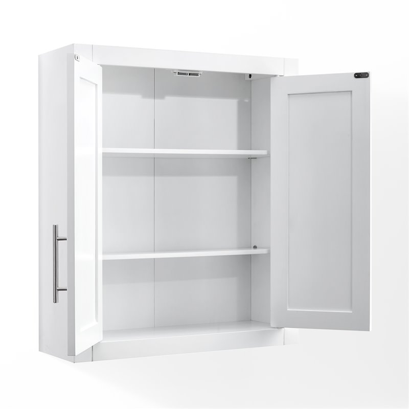 Bowery Hill Wood Wall Cabinet with Doors and Shelves in White/Chrome