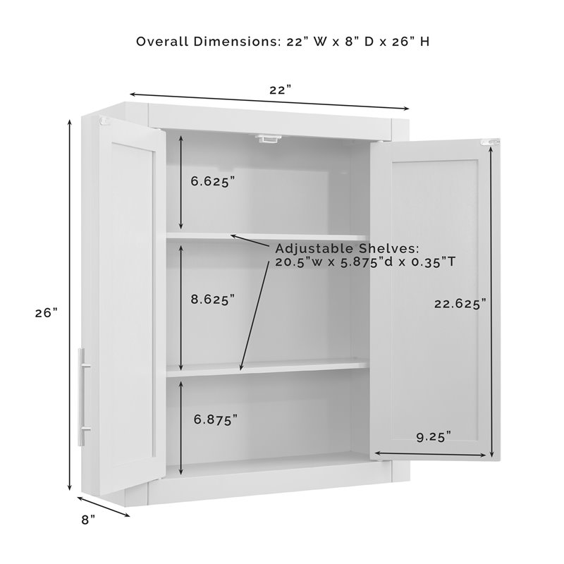 Bowery Hill Wood Wall Cabinet with Doors and Shelves in White/Chrome