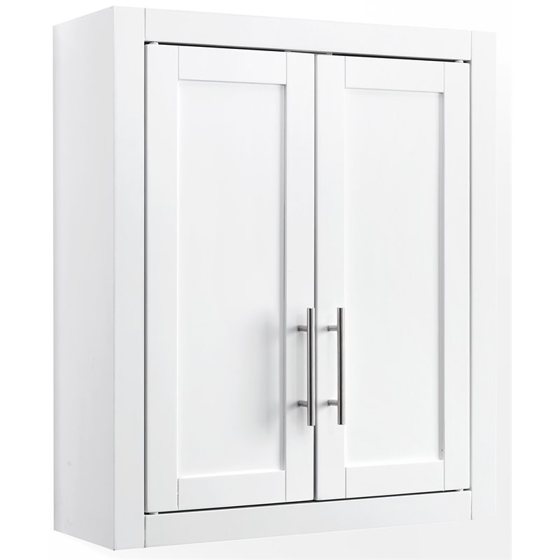 Bowery Hill Wood Wall Cabinet with Doors and Shelves in White/Chrome