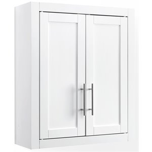 Bowery Hill Wood Wall Cabinet with Doors and Shelves in White/Chrome