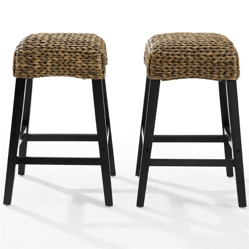 Bowery Hill Wood Bar Stool Chair Set of 2 in Black With Square Seat & Footrest