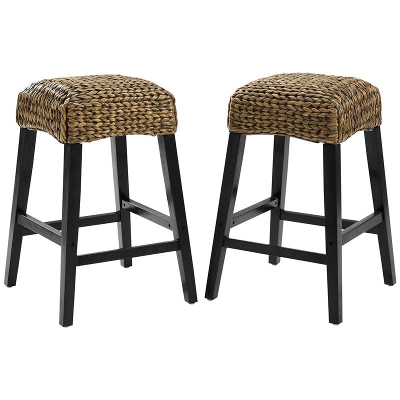 Bowery Hill Wood Bar Stool Chair Set of 2 in Black With Square Seat & Footrest
