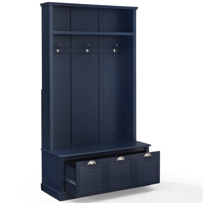 Bowery Hill Coastal Wood Hall Tree with Drawers in Navy/Chrome