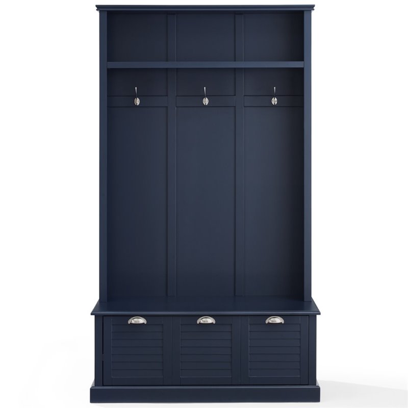 Bowery Hill Coastal Wood Hall Tree with Drawers in Navy/Chrome