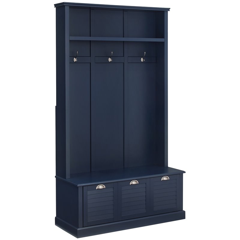 Bowery Hill Coastal Wood Hall Tree with Drawers in Navy/Chrome