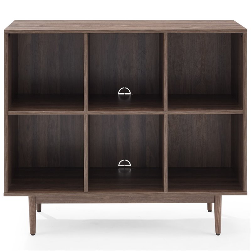 Bowery Hill 6-Cubby Cube Wood Record Storage Bookcase in Walnut