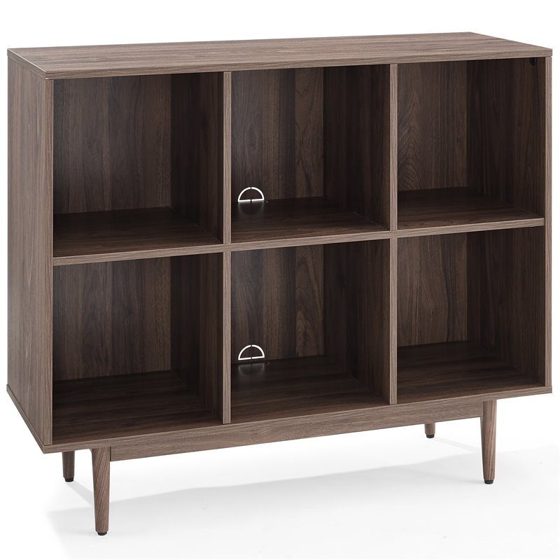 Bowery Hill 6-Cubby Cube Wood Record Storage Bookcase in Walnut
