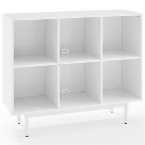 bowery hill mid-century six cubby wooden bookcase in white finish