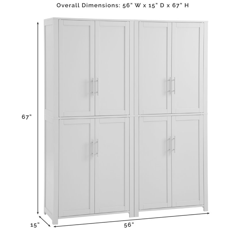 Bowery Hill 4-Cabinet Wood Tall Pantry in White/Chrome (Set of 2)