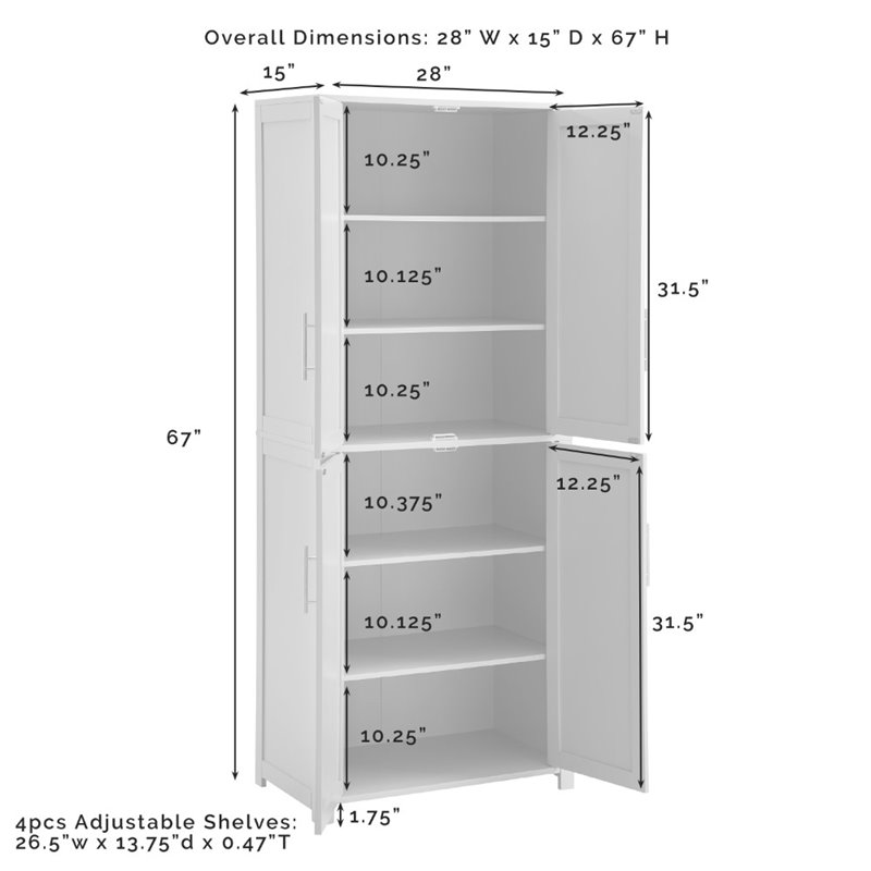 Bowery Hill 4-Cabinet Wood Tall Pantry in White/Chrome (Set of 2)