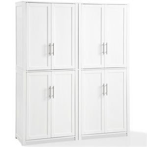 Bowery Hill 4-Cabinet Wood Tall Pantry in White/Chrome (Set of 2)