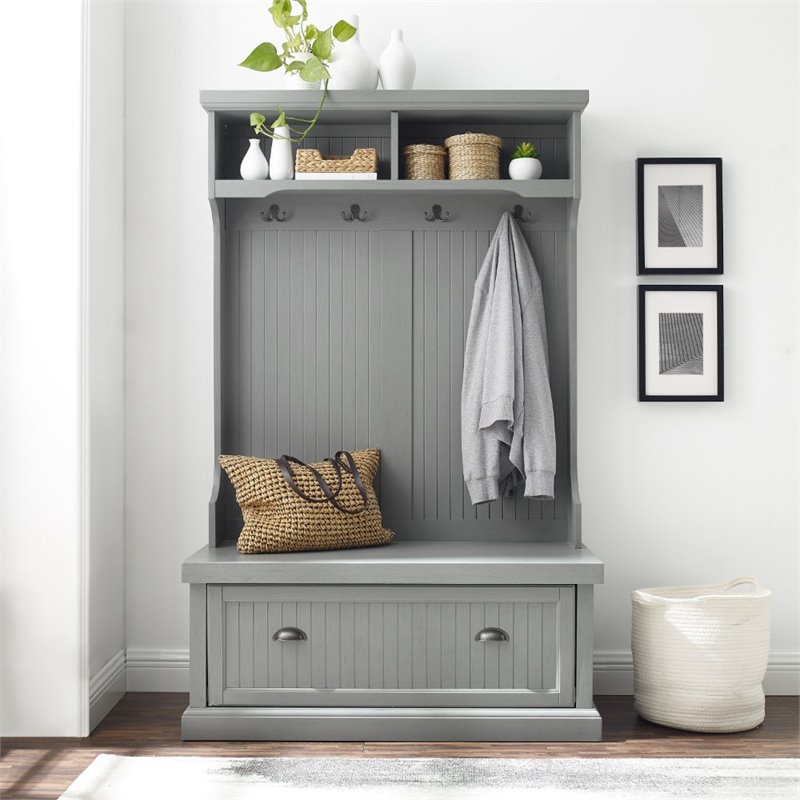 Bowery Hill 4 Double Hooks Wood Hall Tree in Distressed Gray/Chrome
