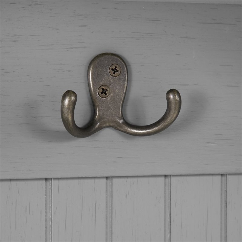 Bowery Hill 4 Double Hooks Wood Hall Tree in Distressed Gray/Chrome