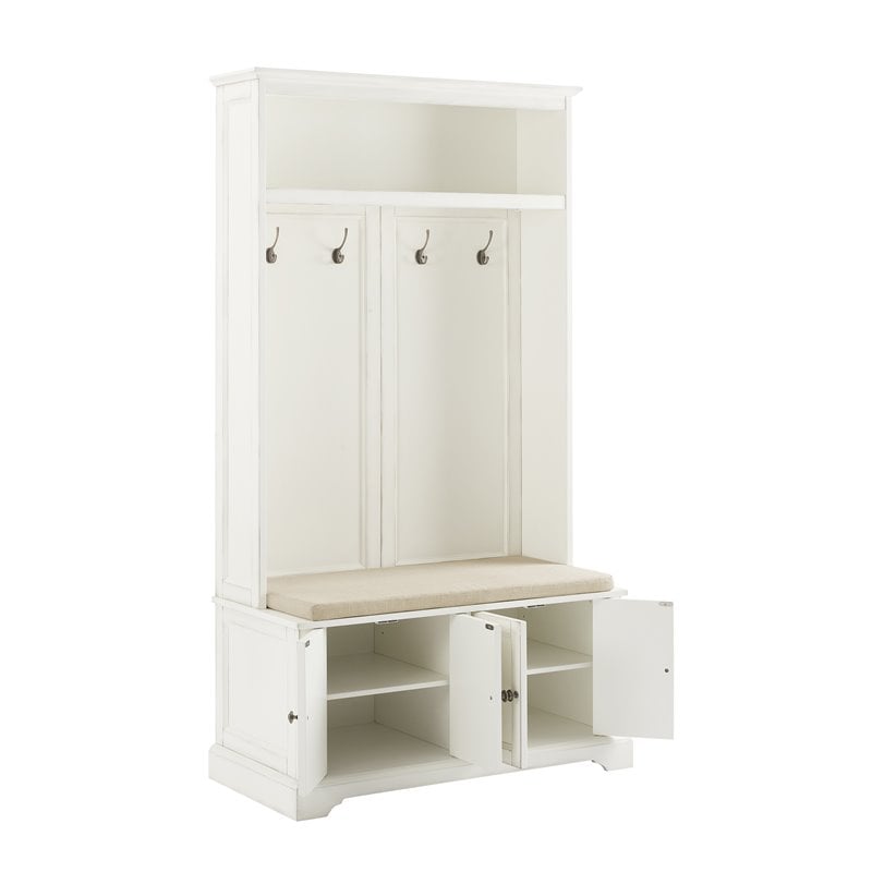 Bowery Hill Traditional Wood Hall Tree in Distressed White/Oatmeal
