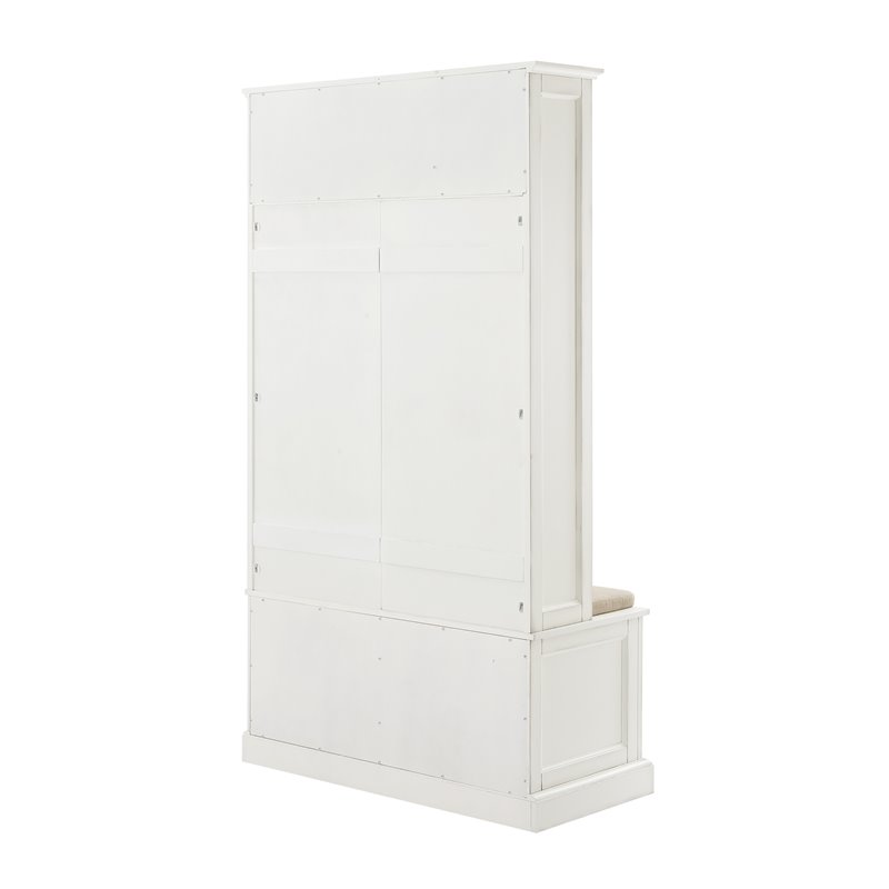 Bowery Hill Traditional Wood Hall Tree in Distressed White/Oatmeal