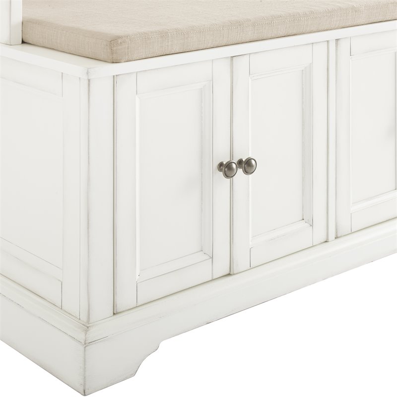 Bowery Hill Traditional Wood Hall Tree in Distressed White/Oatmeal