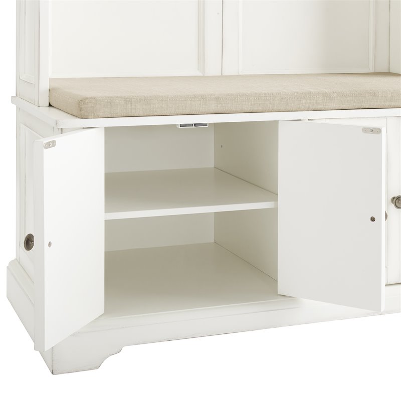 Bowery Hill Traditional Wood Hall Tree in Distressed White/Oatmeal