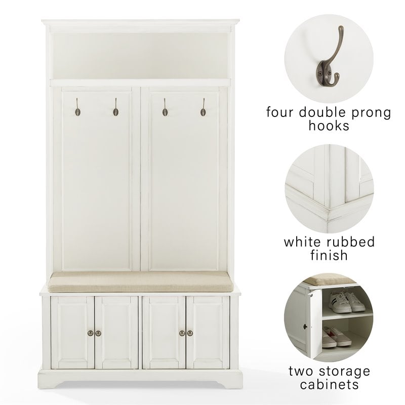 Bowery Hill Traditional Wood Hall Tree in Distressed White/Oatmeal