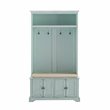 Bowery Hill Traditional Wood Hall Tree in Seafoam Blue/Oatmeal