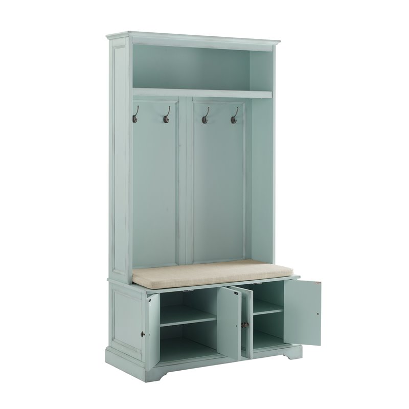 Bowery Hill Traditional Wood Hall Tree in Seafoam Blue/Oatmeal