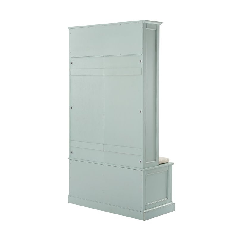 Bowery Hill Traditional Wood Hall Tree in Seafoam Blue/Oatmeal