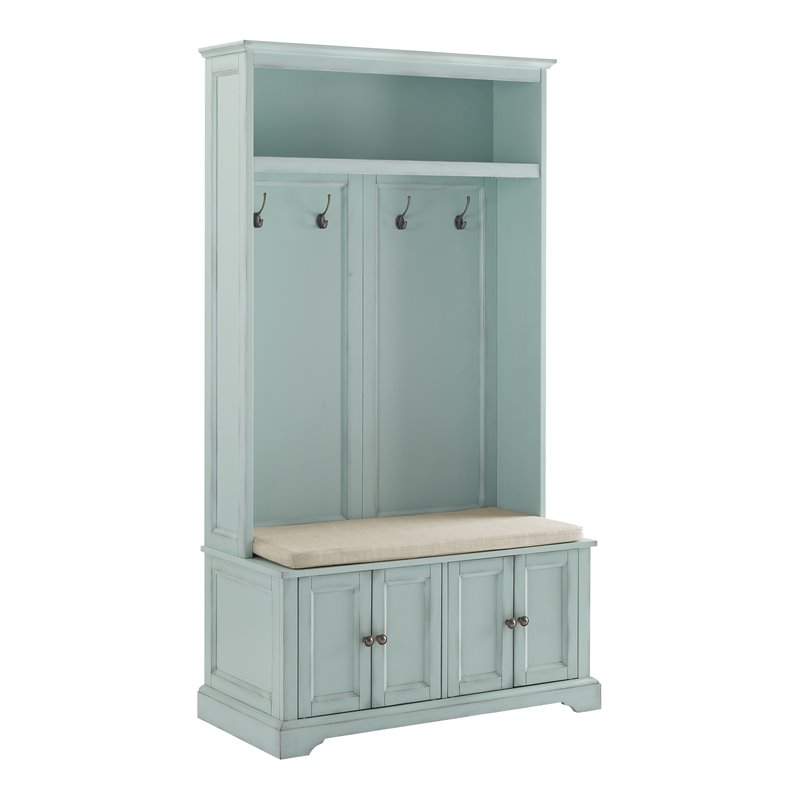 Bowery Hill Traditional Wood Hall Tree in Seafoam Blue/Oatmeal