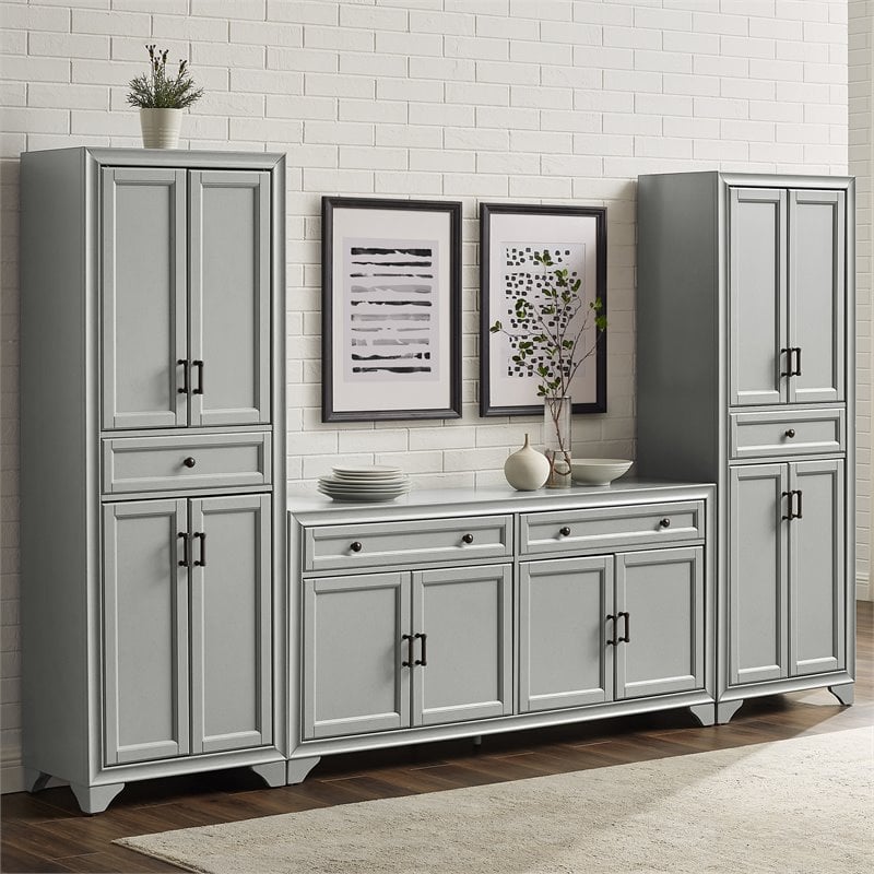 Bowery Hill 3-Piece Wood Entertainment Center/Sideboard with Pantry Set in Gray