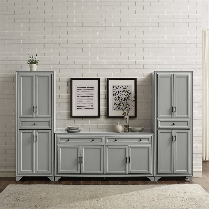 Bowery Hill 3-Piece Wood Entertainment Center/Sideboard with Pantry Set in Gray