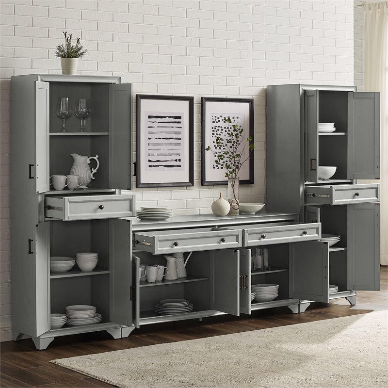 Bowery Hill 3-Piece Wood Entertainment Center/Sideboard with Pantry Set in Gray