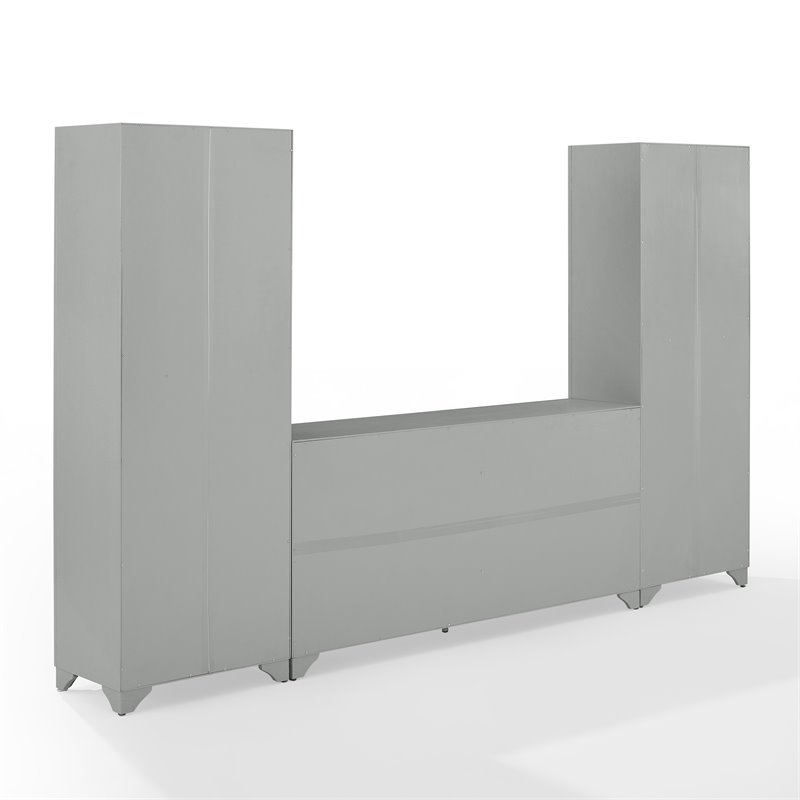 Bowery Hill 3-Piece Wood Entertainment Center/Sideboard with Pantry Set in Gray
