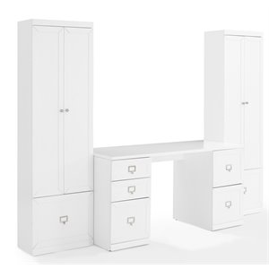 bowery hill 3-piece wood file cabinet desk set in white finish