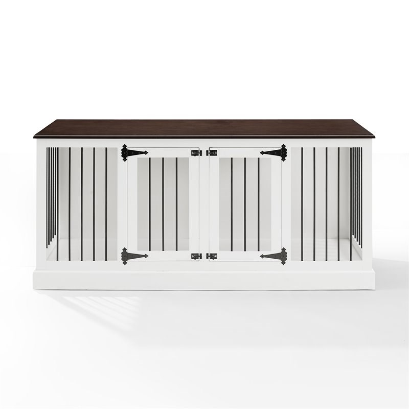 Bowery Hill Medium Traditional Wood Credenza Pet Crate in White/Dark Brown