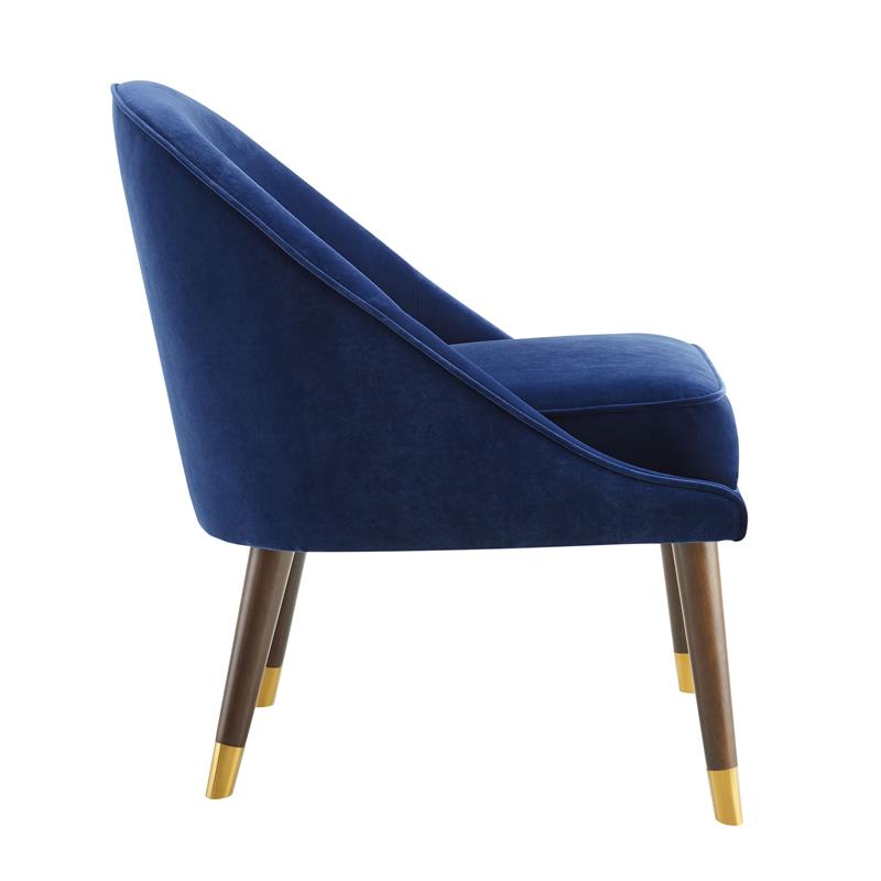 Bowery Hill Mid-Century Avalon Velvet Accent Chair in Navy Blue
