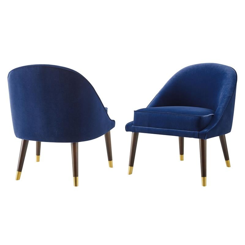 Bowery Hill Mid-Century Avalon Velvet Accent Chair in Navy Blue