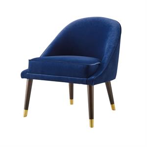 bowery hill mid-century avalon velvet accent chair in navy blue
