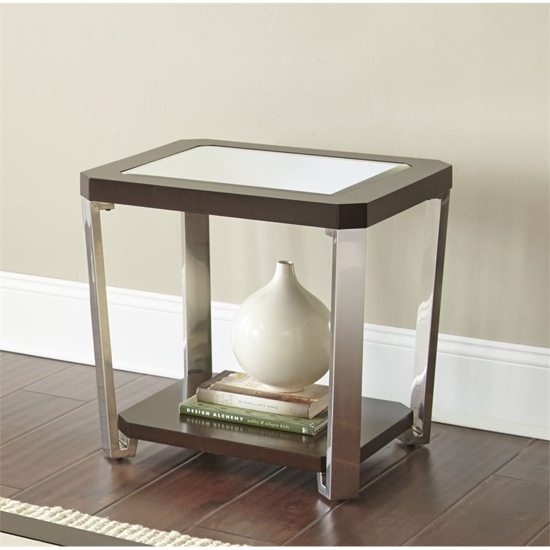 Bowery Hill Modern Mirror Top End Table in Espresso Chocolate