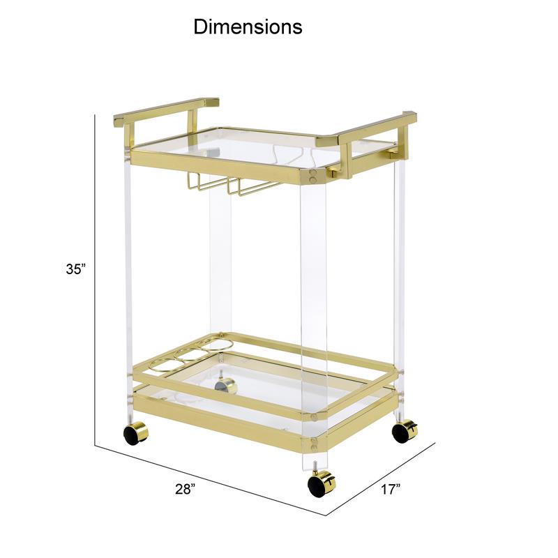 Bowery Hill Acrylic Gold Serving Cart Rectangular Mobile 35