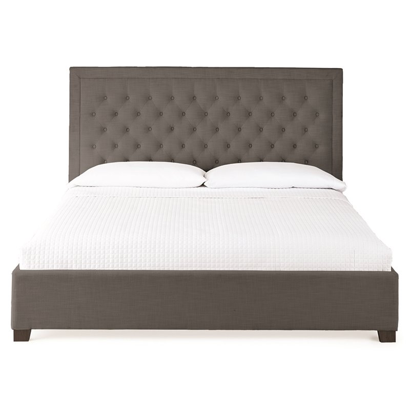 Bowery Hill Transitional Tufted Queen Platform Bed in Gray Finish