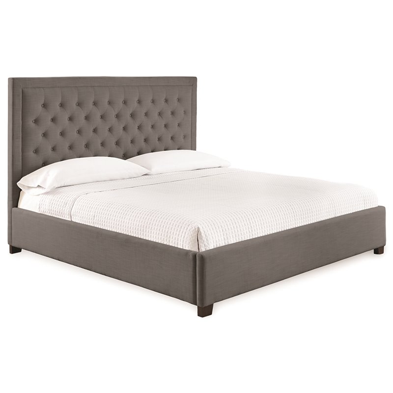 Bowery Hill Transitional Tufted Queen Platform Bed in Gray Finish