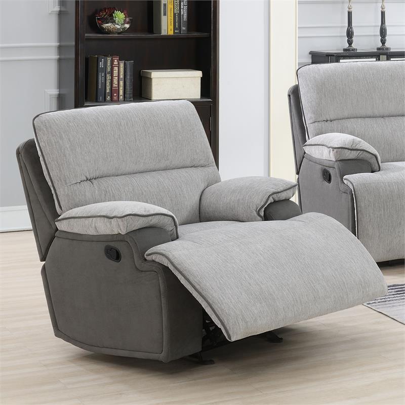 Bowery Hill Transitional Fabric Recliner Chair in Gray Finish