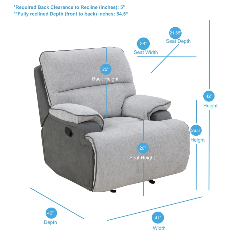 Bowery Hill Transitional Fabric Recliner Chair in Gray Finish