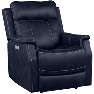 Bowery Hill Contemporary Faux Leather Dual Power Recliner in Blue