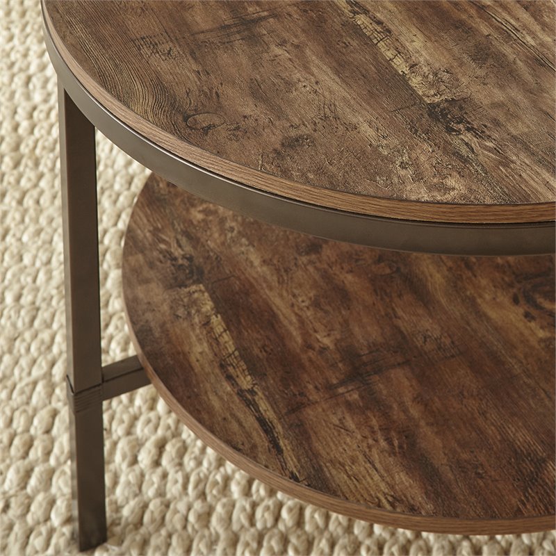 Bowery Hill Transitional 3-Piece Round Wood and Metal Coffee Table Set in Brown