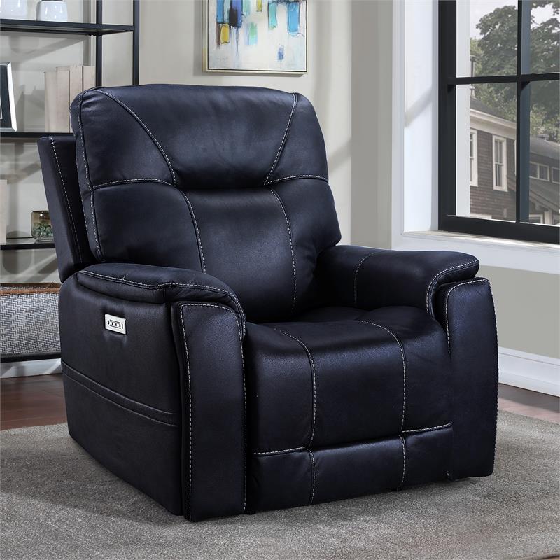 Bowery Hill Transitional Faux Leather Power Media Recliner in Blue
